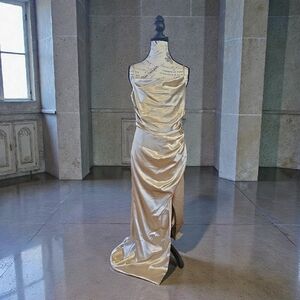 Elegant Satin Maxi Dress in Gold